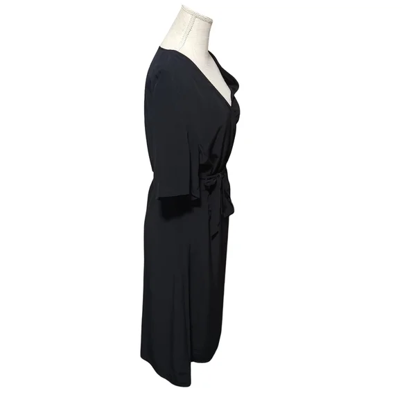 EILEEN FISHER Black Wrap Dress Womens Size 14 Tencel Short Sleeve Midi Minimal - Picture 9 of 14